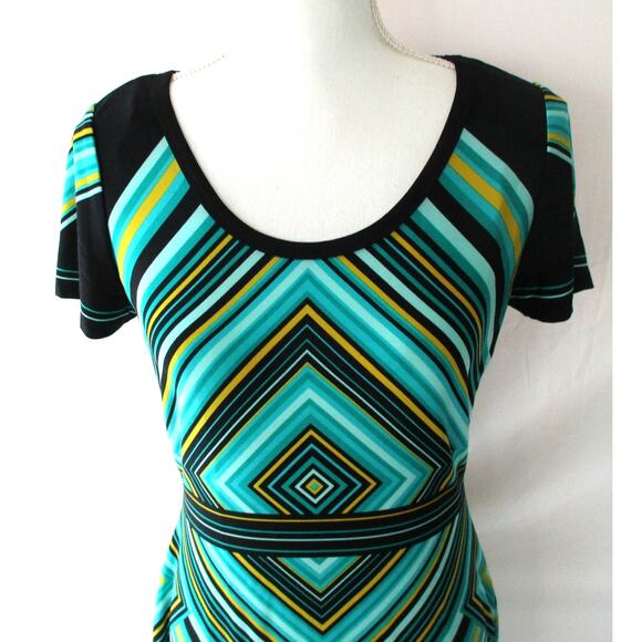 Dana Buchman Women's Green & Black Striped Short Stretch Pull Over Dress Size 8 - Picture 2 of 10